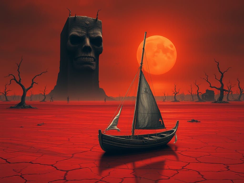 Cyberpunk Monolith Dominates Crimson Wasteland