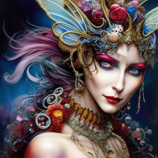 Badass Evil Fairy Queen Portrait in Fractal Art