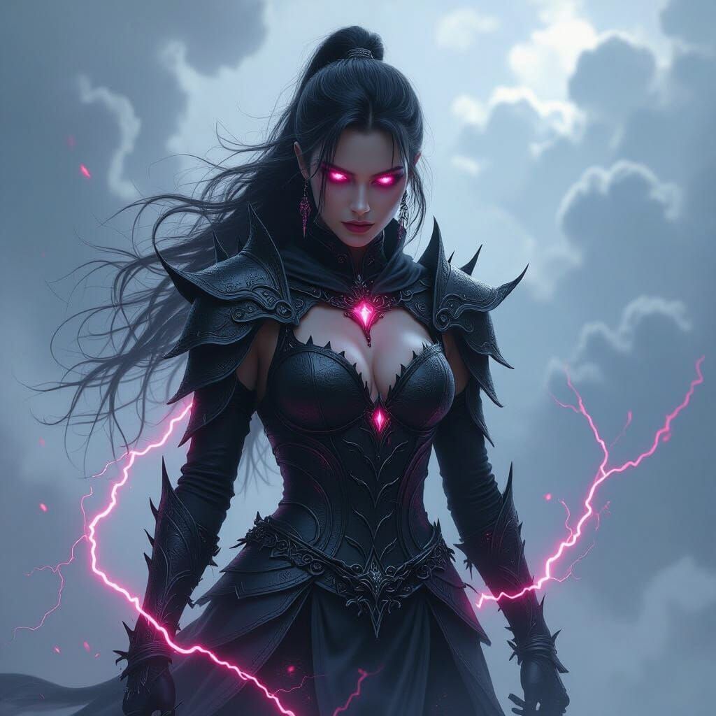 Crimson Lightning Sorceress in Dark Fantasy Style