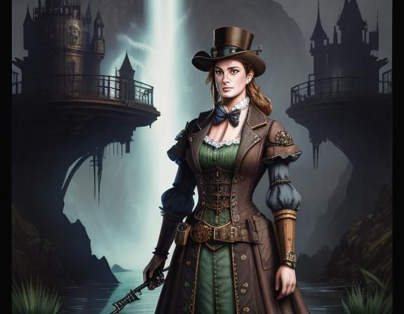 Steampunk 8-Bit Female in Watercolor Style