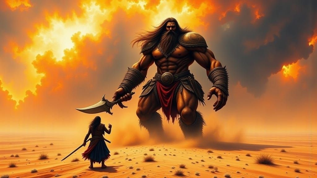Giant Warrior in a Desert Sandstorm