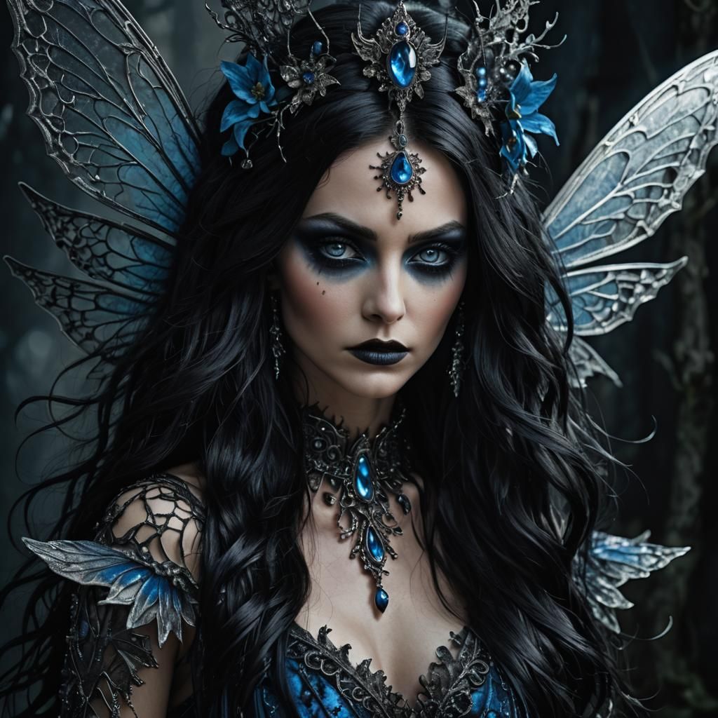 Sinister Dark Fairy Goddess with Black Hair
