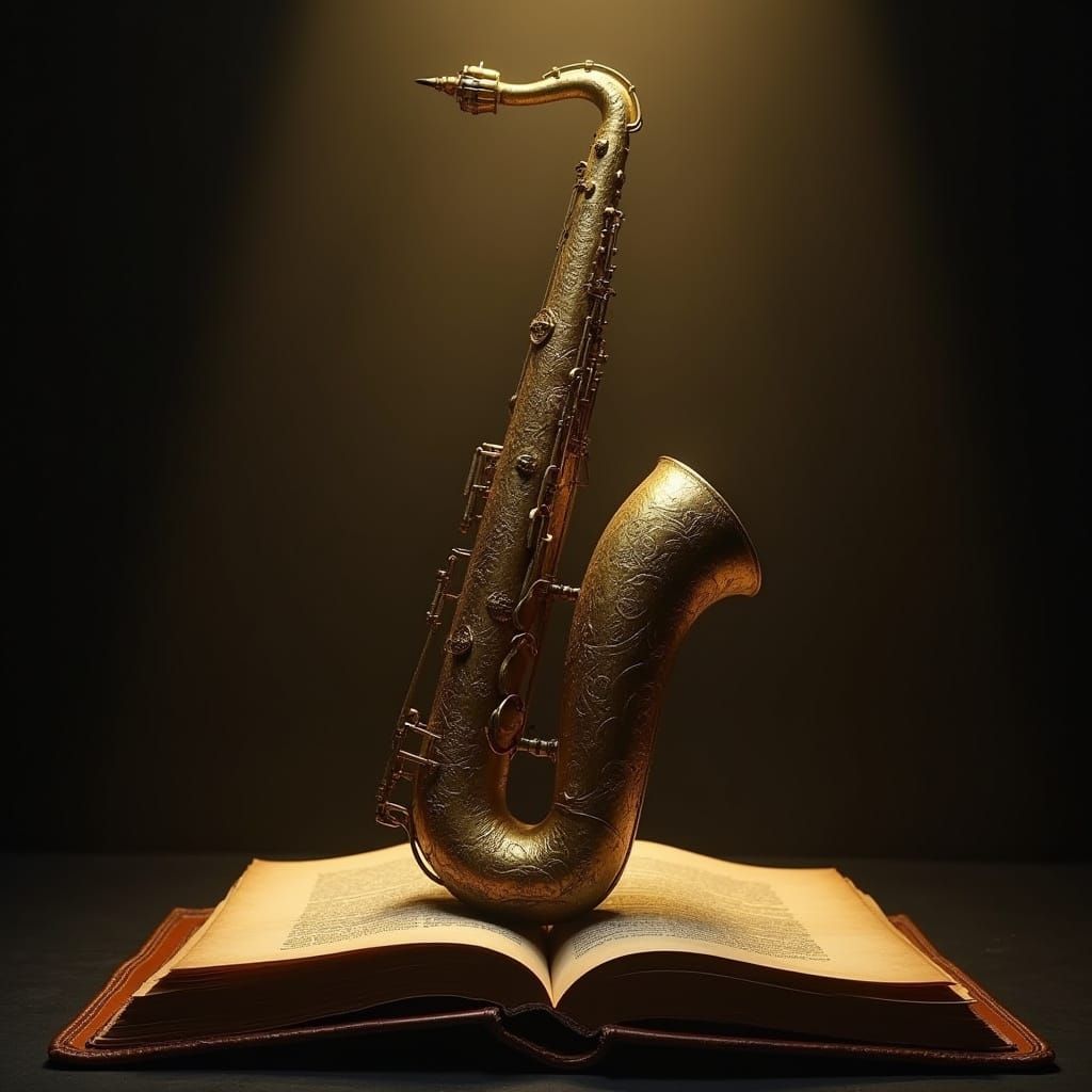 Dark Golden Brass Saxophone in Noir-Inspired Deep Space