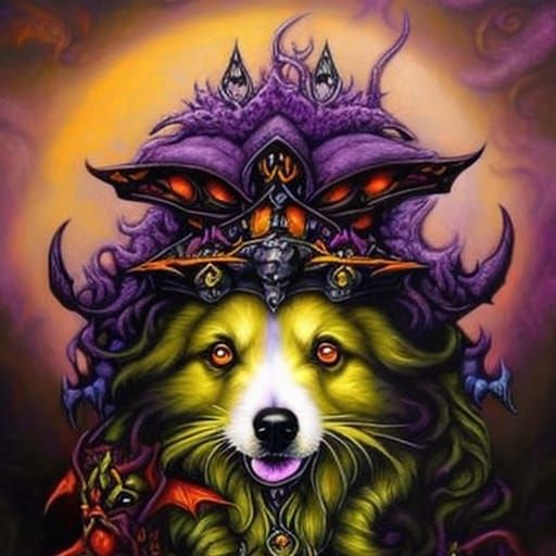 Cute Vampire Monster with Dog Pet, Detailed Fantasy Art