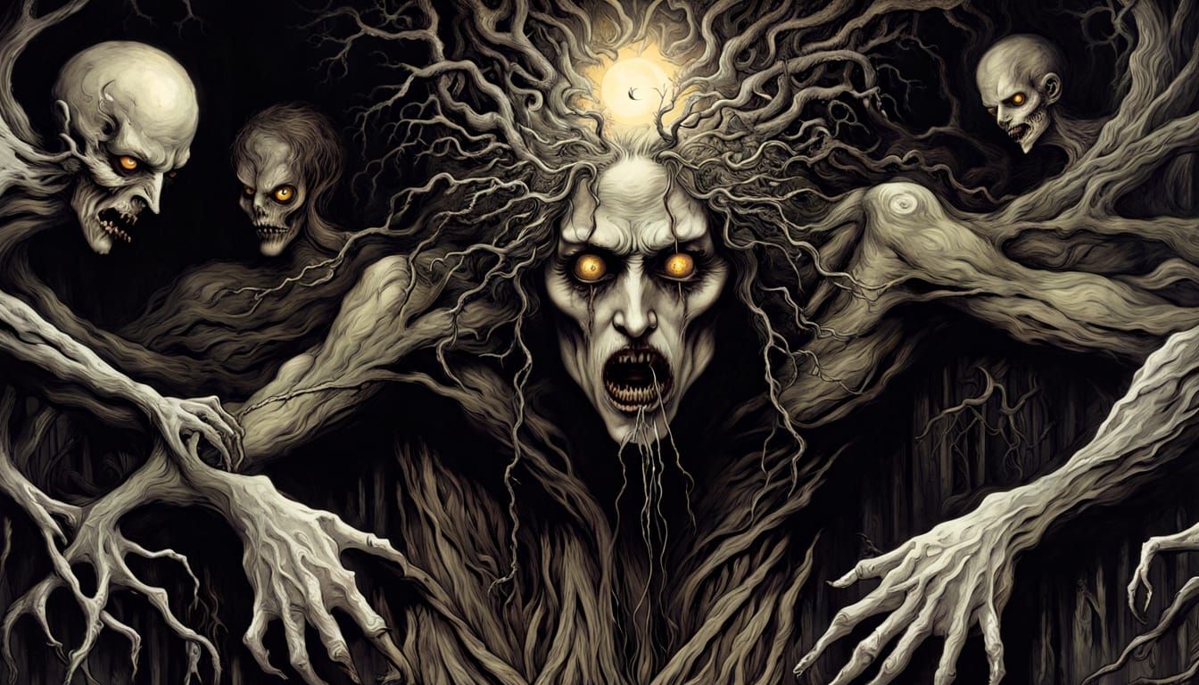 Dark Fantasy Figure Confronts Twisted Terrors in Ominous Moo...