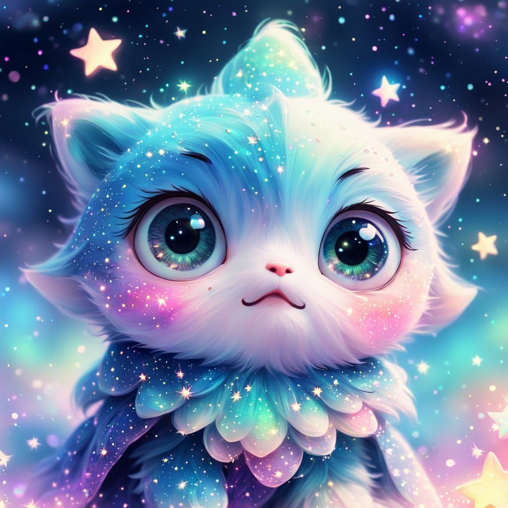 Sparkling Kawaii Star with Big Eyes in Pastel Colors