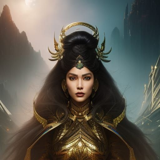 Futuristic Alien City with Dragon and Woman in Bikini