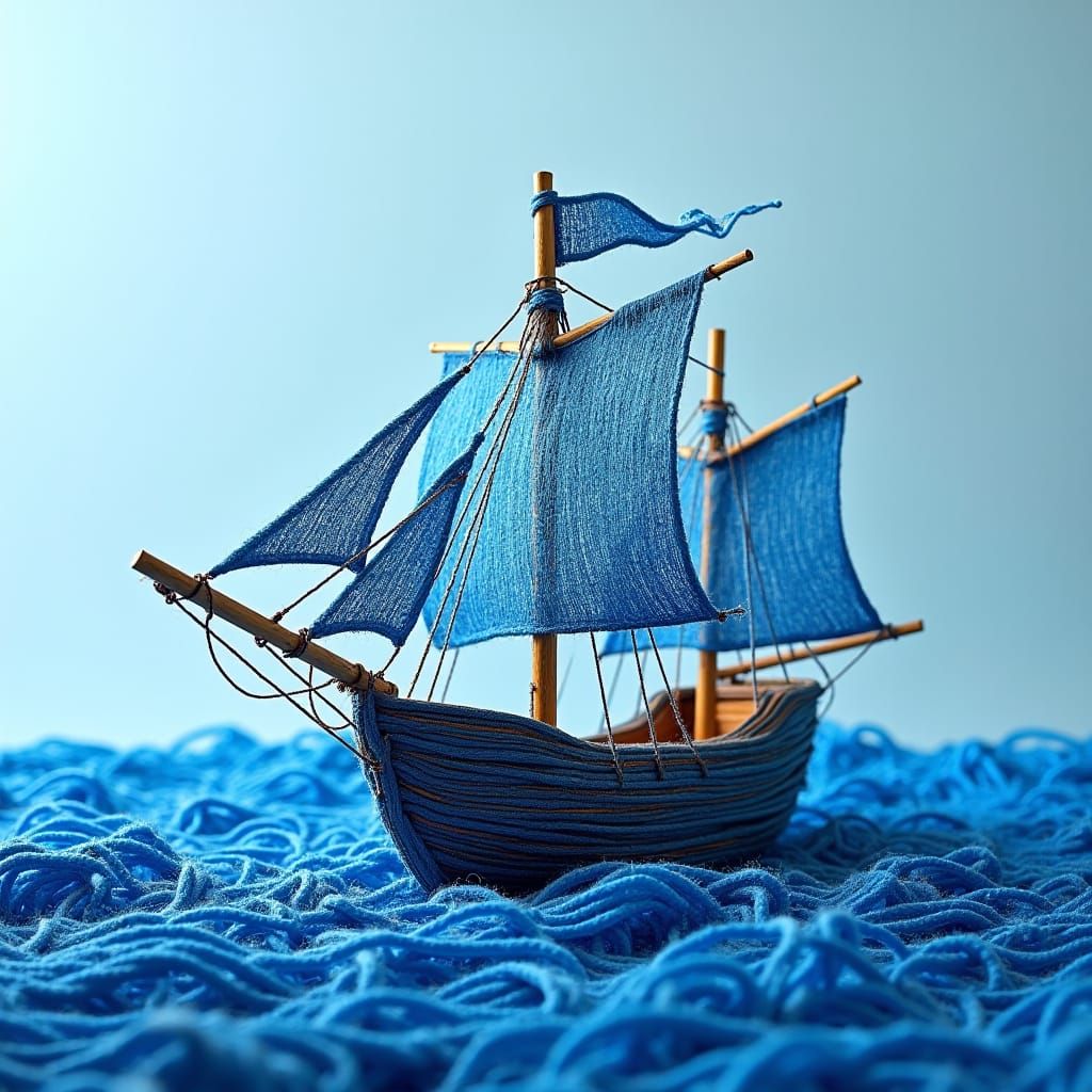 String Ship Adrift on Yarn Sea