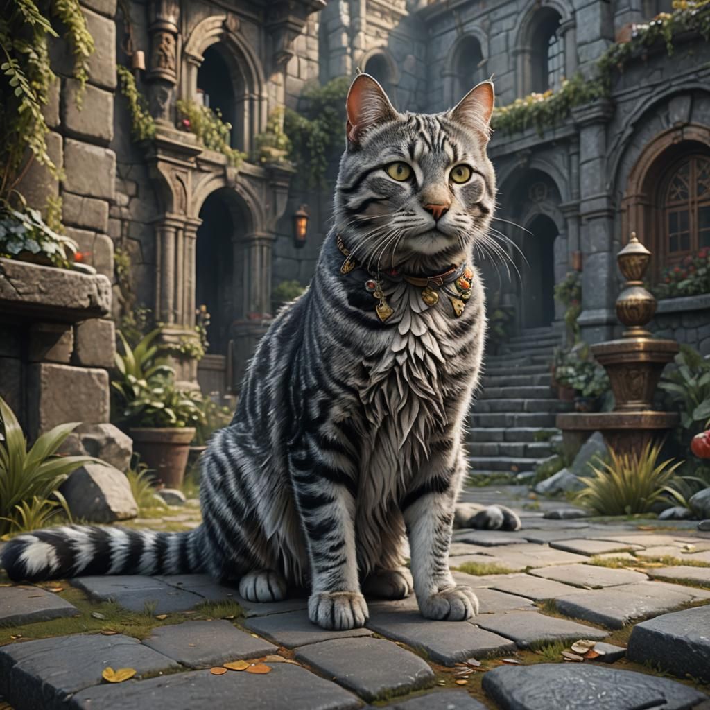 Grey Tabby Cat in Detailed Matte Painting