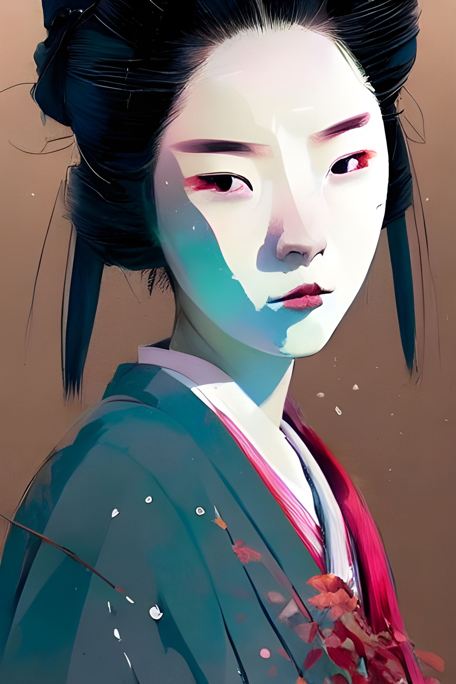 Elegant Geisha Portrait in Studio Ghibli Style
