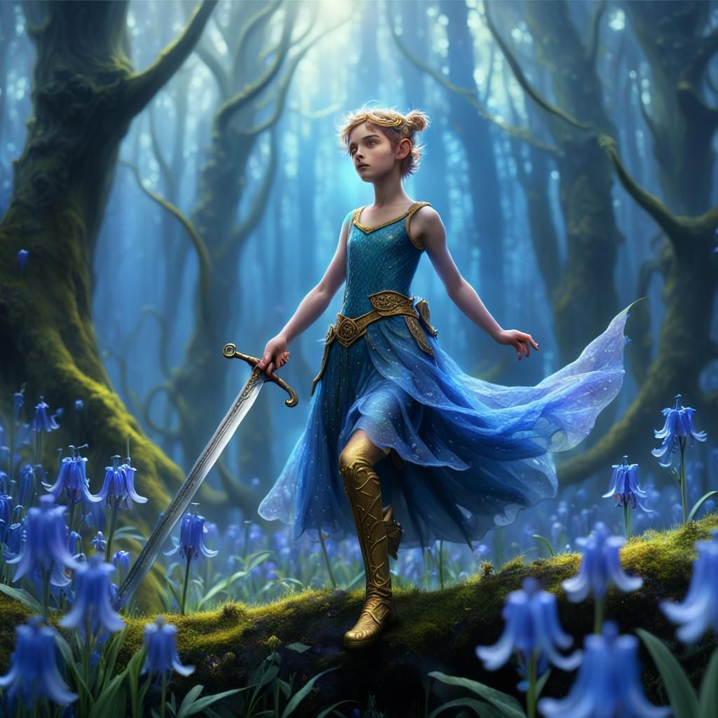 Pixie Warrior on Bluebell in Digital Painting Style