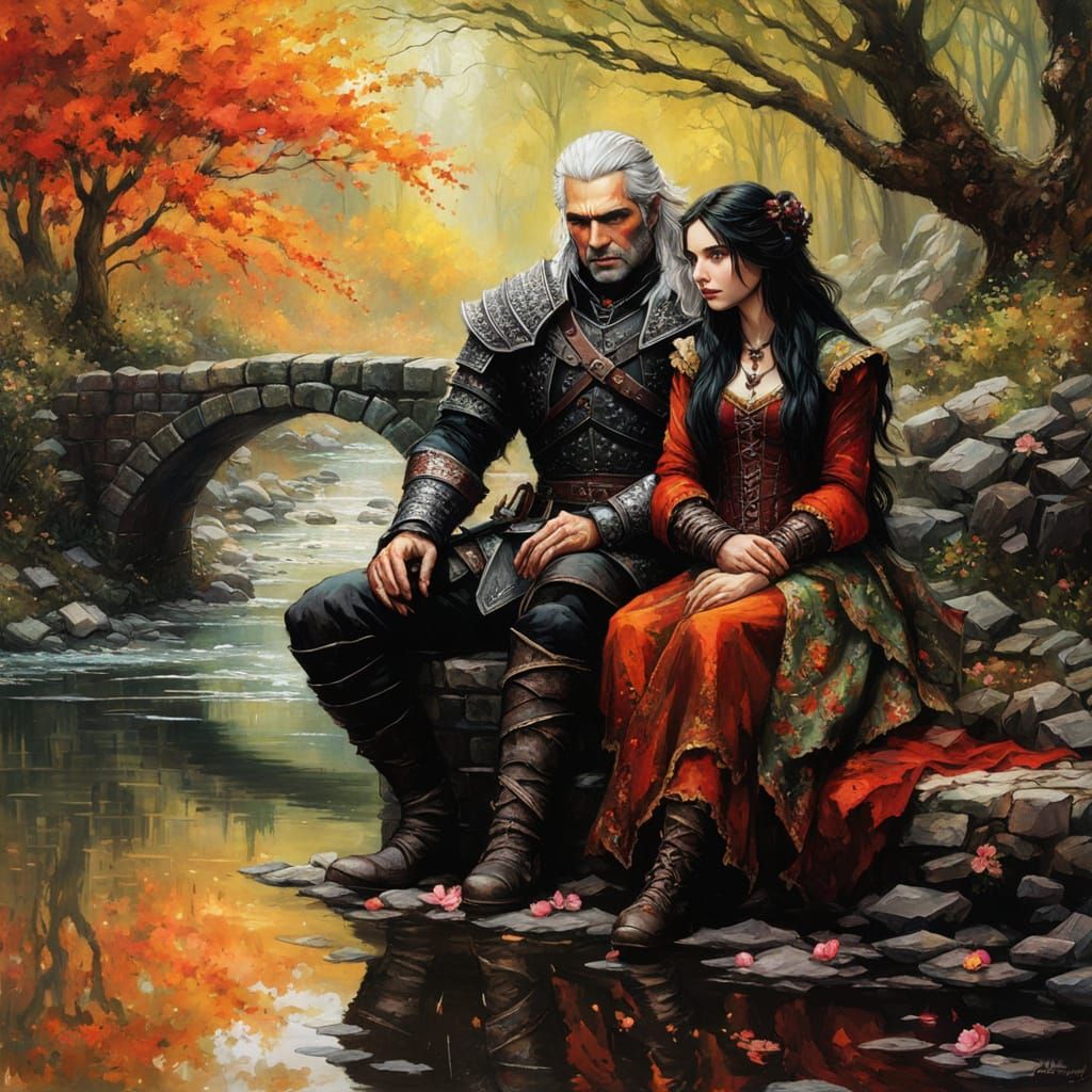 Yennefer and Geralt on Ancient River Bridge