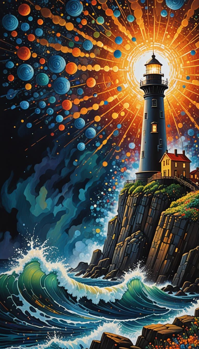 Aboriginal Dot Painting: Lighthouse in Storm