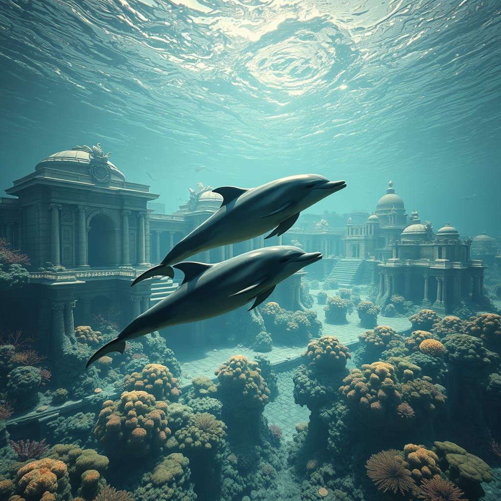 Dolphins Explore Ornate Sunken Marble City