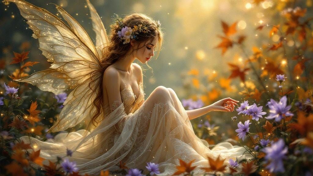 Ethereal Fairy with Autumn Flowers in Fantasy Style