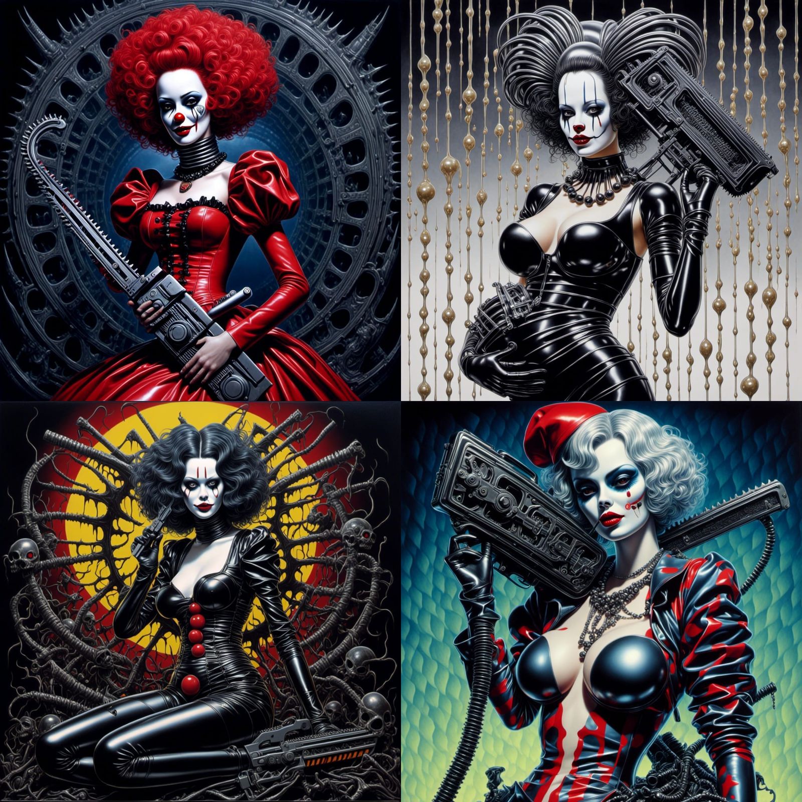 Pregnant Clown with Chainsaw in Surreal Anime Style