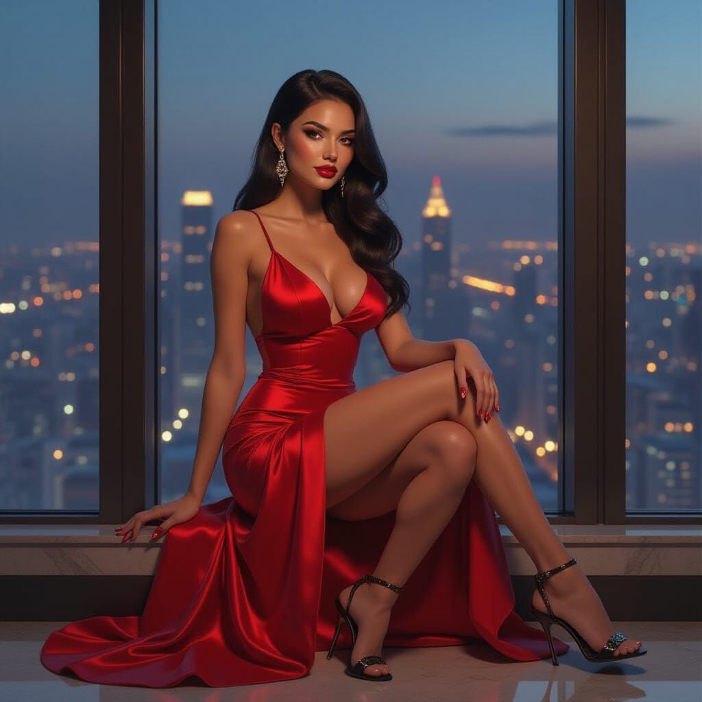 Sensual Woman in Gown: Alphonse Mucha Style