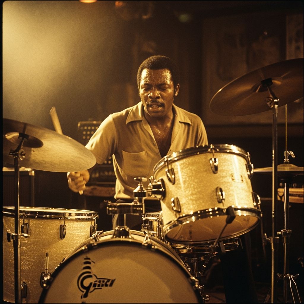 1970s Jazz Drummer in Vintage Photo Style