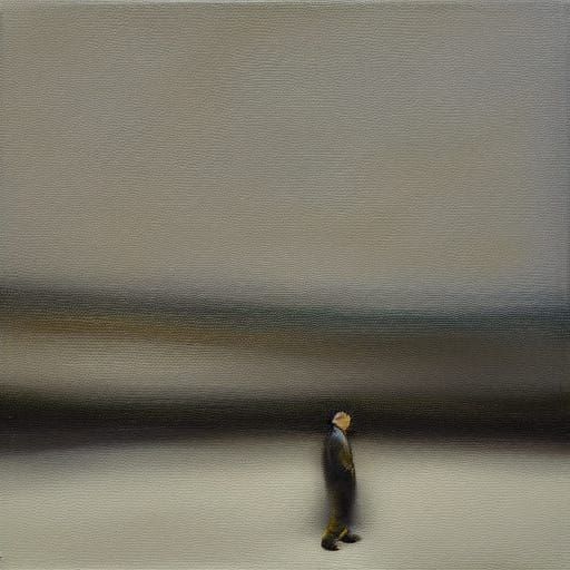 Grey Landscape with Lonely Figure in Oil Painting