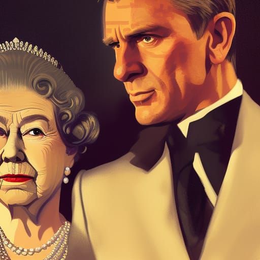 James Bond and Queen Elizabeth II Portrait
