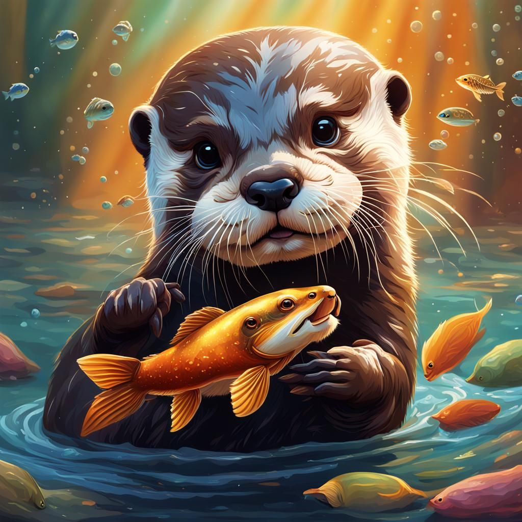Hyperrealistic Baby Otter Plays With Fish