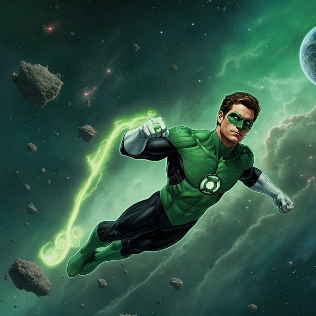Green Lantern Soaring Through Cosmic Landscape