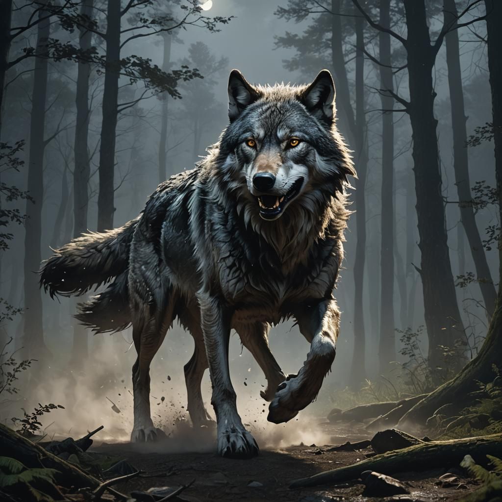 Ethereal Mist Wolf in Moonlit Forest