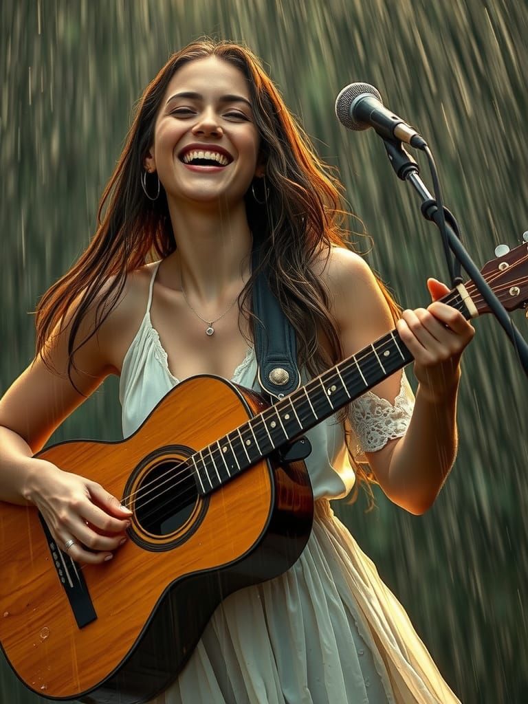 A Dreamy Woman Sings in the Rain, Inspired by Impressionist ...