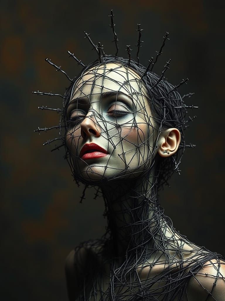 Surreal Barbed Wire Woman in Surrealist Style