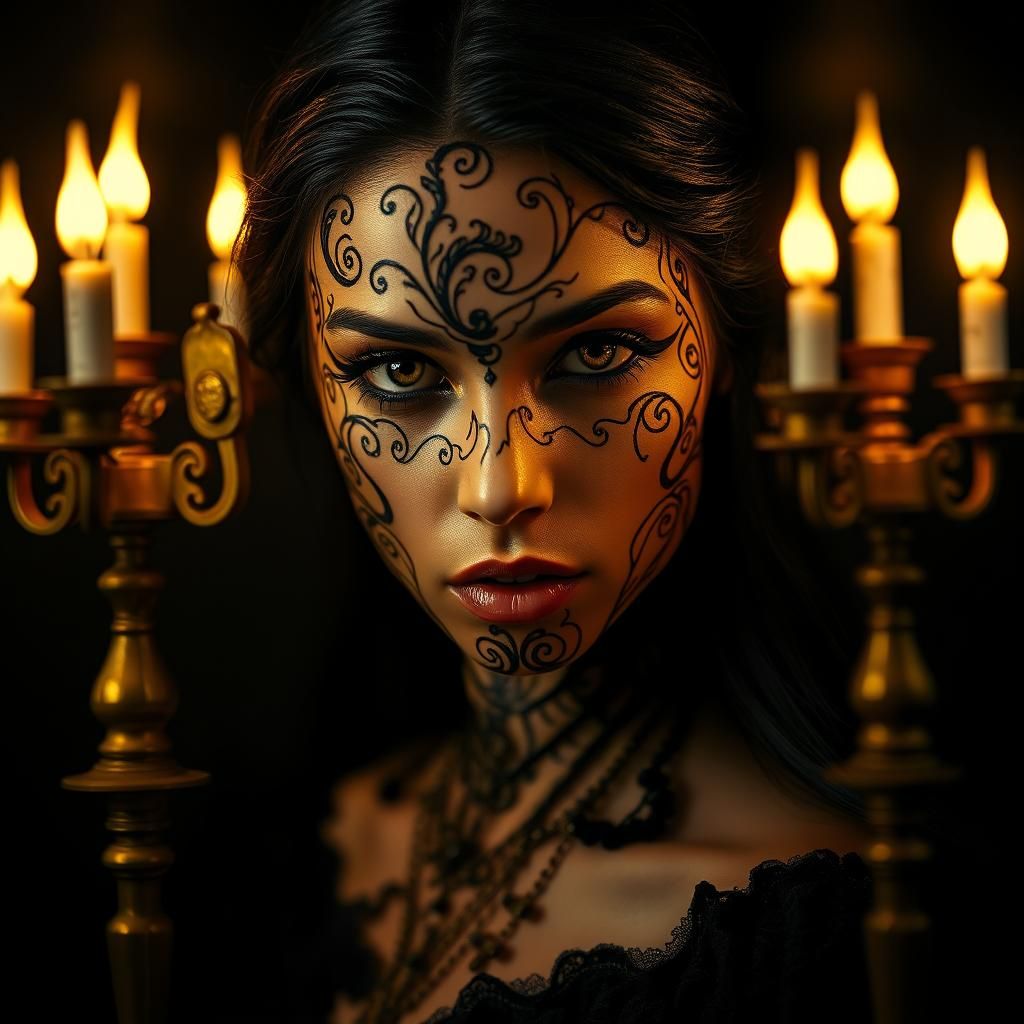 Mystic Woman with Gold Filigree in Gothic Style