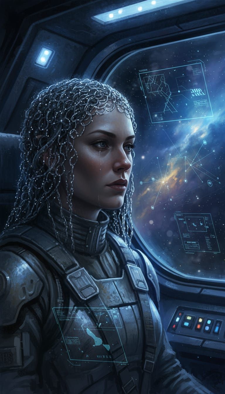 Space Pilot Portrait in Cosmic Cockpit, Sci-Fi Digital Art