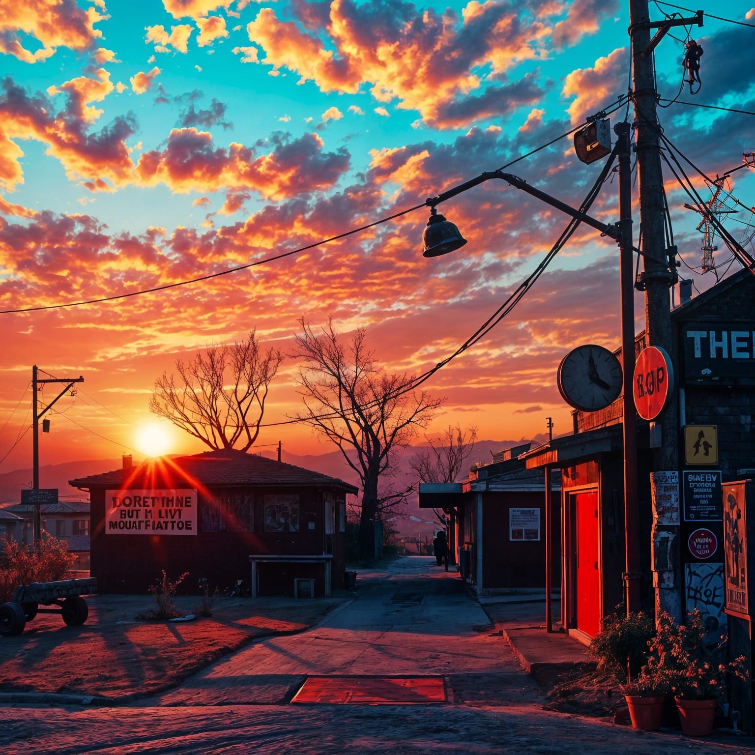 Dramatic Sunset: Detailed Matte Painting in Graffiti Style