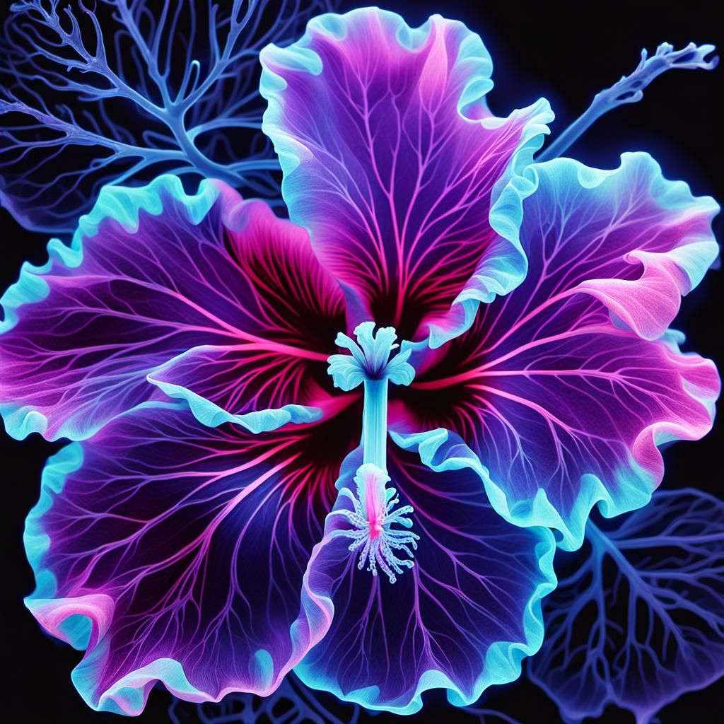 Neon X-Ray Hibiscus on Hand