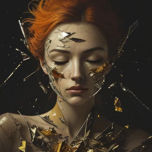 Surreal Woman Surrounded by Burning Memories