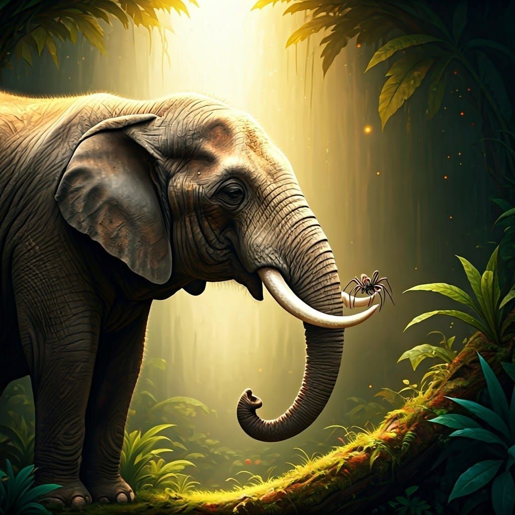 Elephant and Spider Kiss: Fantasy Concept Art