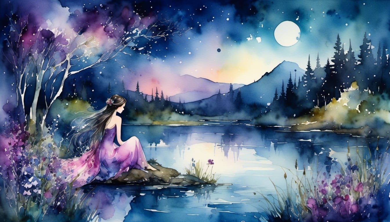 Nymph at Twilight: A Moody Watercolor Painting