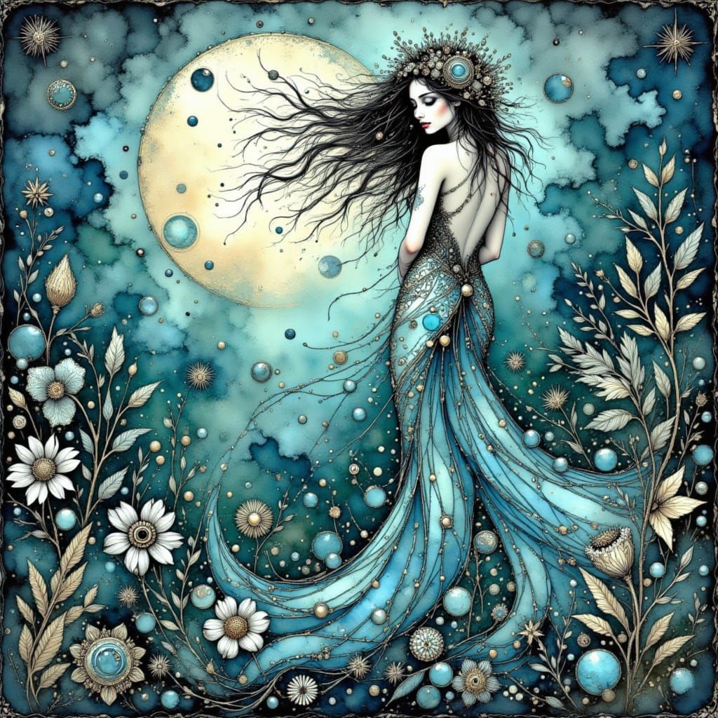 Gilded Ocean Goddess in Klimt Style