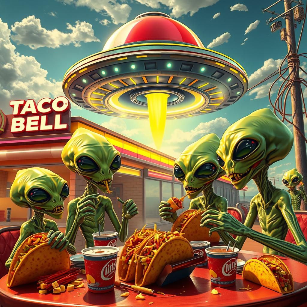 Aliens Enjoying Tacos at Taco Bell
