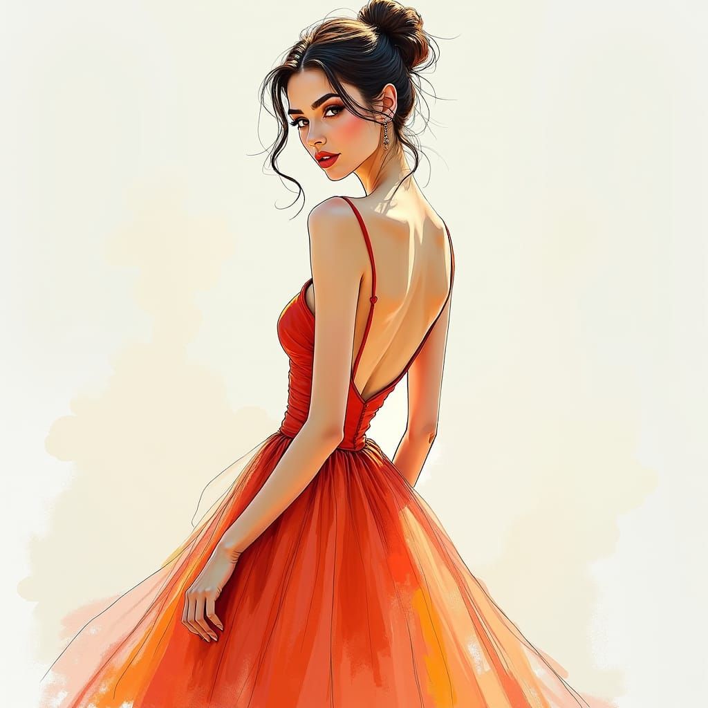 Elegant Woman in Couture Gown, Impressionist Style