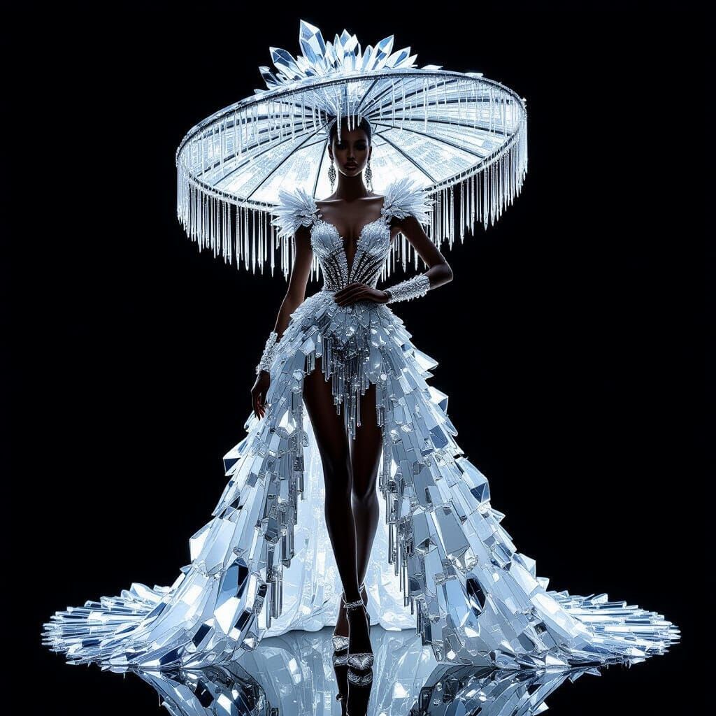 Crystal Silhouette Figure in Avant-Garde Gown