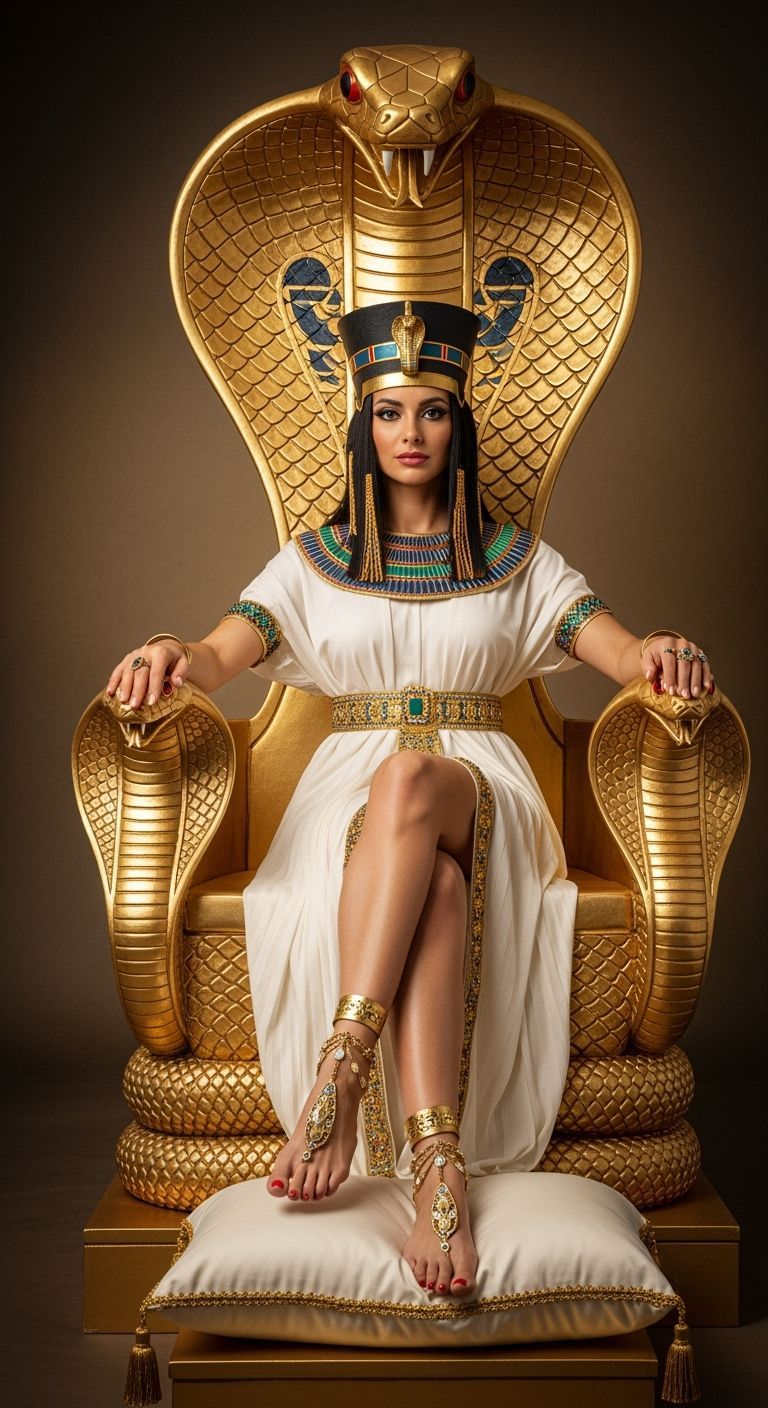 Egyptian Queen on Golden Cobra Throne, Professional Photogra...