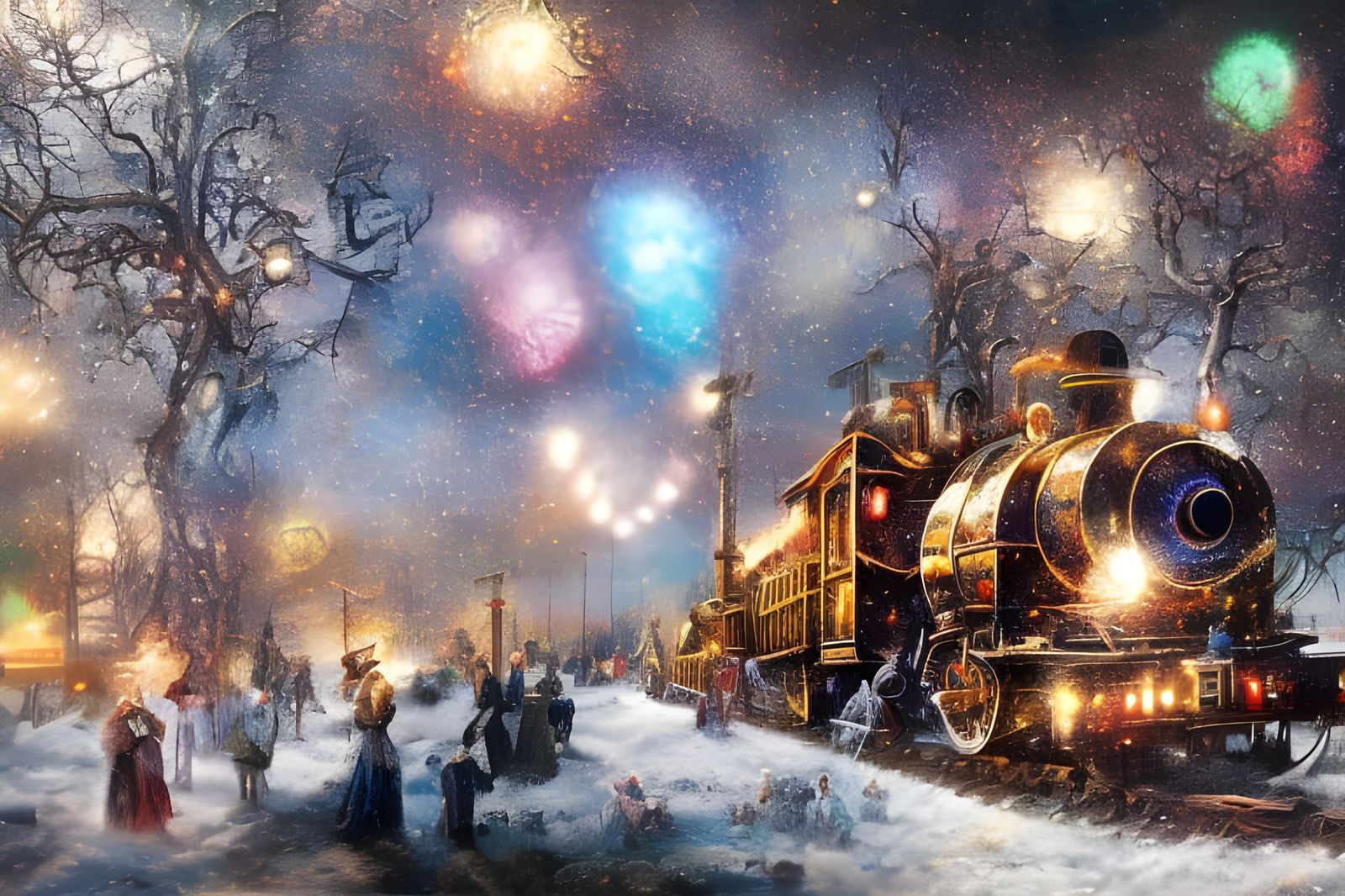 Christmas Train in Neo-Impressionistic Style