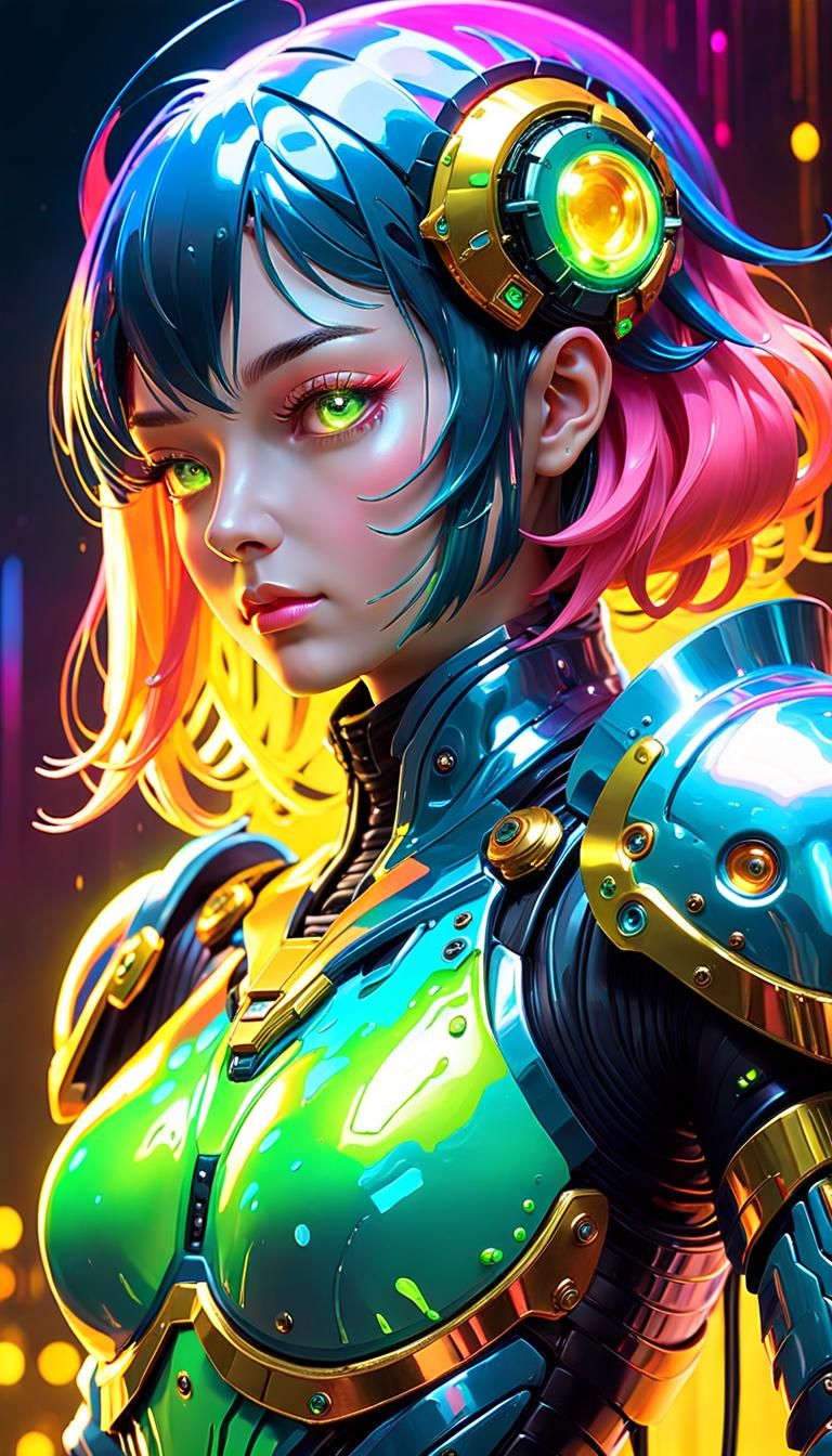 Sci-Fi Slime Girl in Surreal Oil Painting