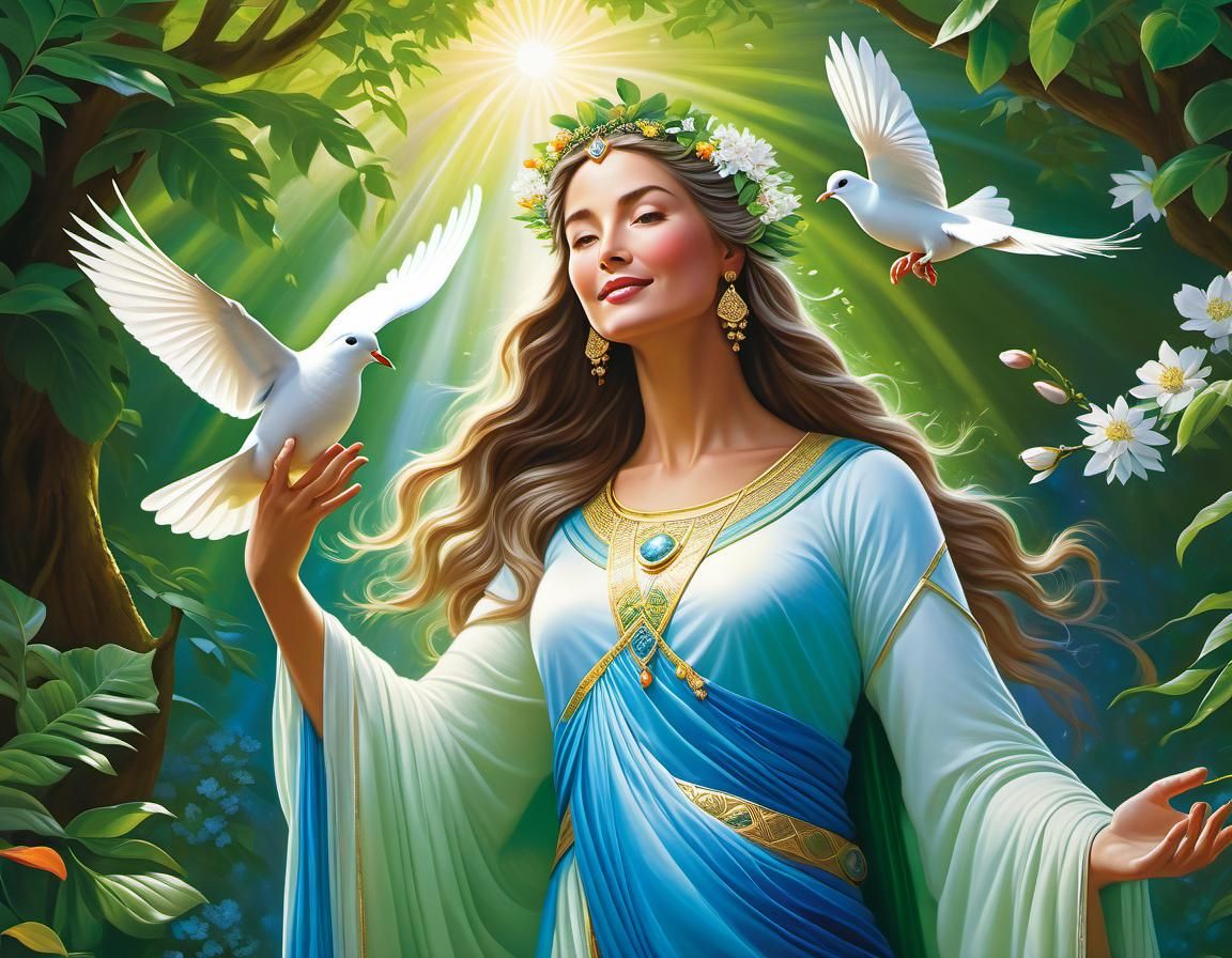 Radiant Mother Earth with Dove Illustration