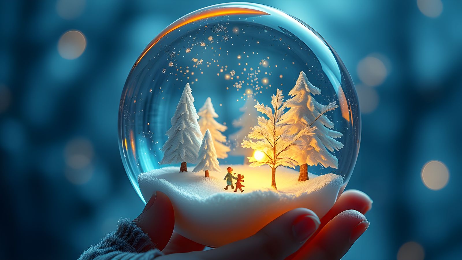 Miniature Winter Wonderland in Snow Globe: Digital Art