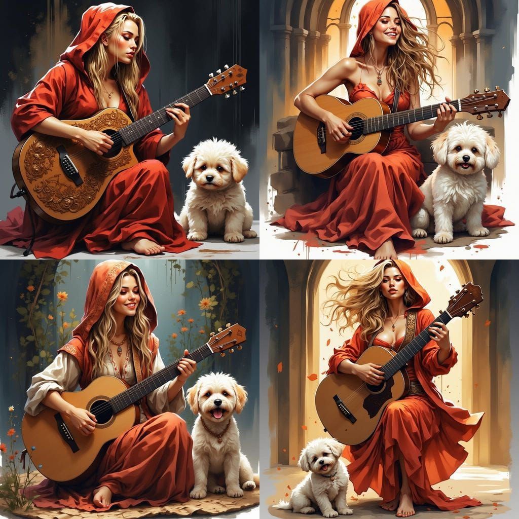 Nordic Goddess Serenades with Guitar in Whimsical Comic Book...