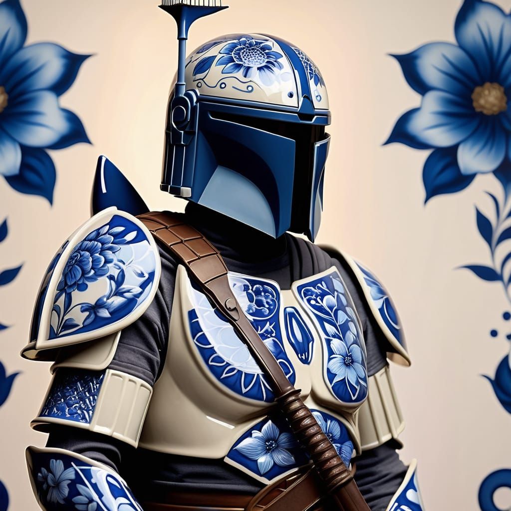 Mandalorian Warrior in Porcelain-Inspired Armor