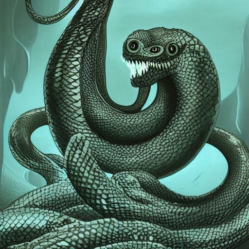 Serpent Monster in Sewer: Dark Fantasy Concept Art