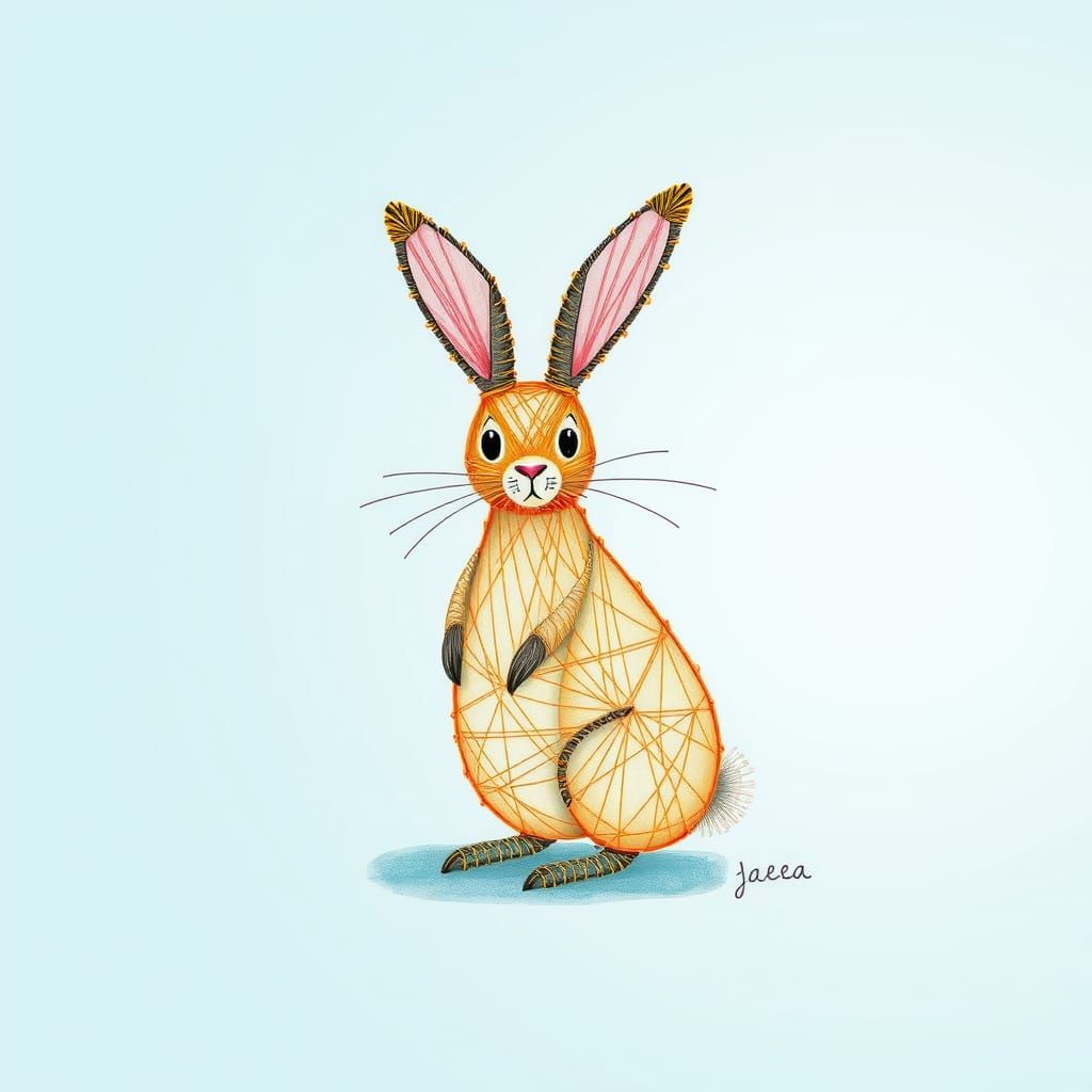 Colorful String Figure Bunny in Folk Art Style