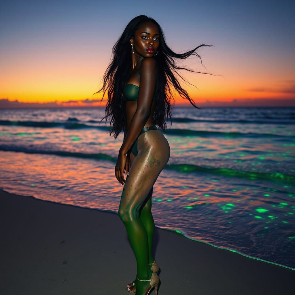 Transgender Woman on Bioluminescent Beach